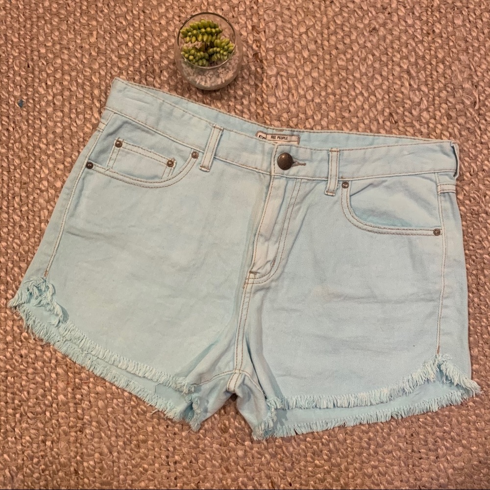 Free People Aqua Turquoise Cut Off Jean Shorts